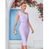 Mesh One Shoulder Bow Bodycon Midi Graduation Birthday Dinner Dress Bandage Party Dress(A-purple)