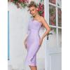 Mesh One Shoulder Bow Bodycon Midi Graduation Birthday Dinner Dress Bandage Party Dress(A-purple)