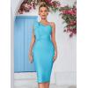 Mesh One Shoulder Bow Bodycon Midi Graduation Birthday Dinner Dress Bandage Party Dress(A-skyblue)
