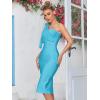 Mesh One Shoulder Bow Bodycon Midi Graduation Birthday Dinner Dress Bandage Party Dress(A-skyblue)
