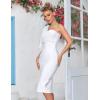 Mesh One Shoulder Bow Bodycon Midi Graduation Birthday Dinner Dress Bandage Party Dress(A-white)