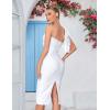 Mesh One Shoulder Bow Bodycon Midi Graduation Birthday Dinner Dress Bandage Party Dress(A-white)