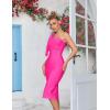 Mesh One Shoulder Bow Bodycon Midi Graduation Birthday Dinner Dress Bandage Party Dress(B-rose)