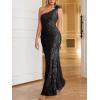 One Shoulder Formal Evening Gowns Sequin Mermaid Maxi Dress for Wedding Guest(C-black)