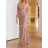 One Shoulder Formal Evening Gowns Sequin Mermaid Maxi Dress for Wedding Guest(C-champagnegold)