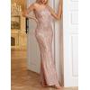 One Shoulder Formal Evening Gowns Sequin Mermaid Maxi Dress for Wedding Guest(C-champagnegold)