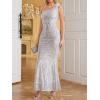 One Shoulder Formal Evening Gowns Sequin Mermaid Maxi Dress for Wedding Guest(C-silver)