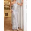 One Shoulder Formal Evening Gowns Sequin Mermaid Maxi Dress for Wedding Guest(C-silver)