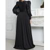Plus Size Formal Evening Gowns Lantern Long Sleeve Party Dress Elegant Sequins Long Dress(A-black)