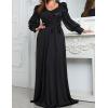 Plus Size Formal Evening Gowns Lantern Long Sleeve Party Dress Elegant Sequins Long Dress(A-black)