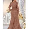 Plus Size Long Sleeve Sequin Formal Evening Dress Square Neck Mermaid Night Party Dresses(A-camel)