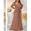 Plus Size Long Sleeve Sequin Formal Evening Dress Square Neck Mermaid Night Party Dresses(A-camel)