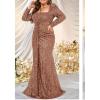 Plus Size Long Sleeve Sequin Formal Evening Dress Square Neck Mermaid Night Party Dresses(A-camel)