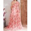 Plus Size One Shoulder Cut Out Chiffon Casual Maxi Dress Floral Holiday Beach Long Dresses(A-asshown)