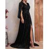 Plus Size Sequins Dress Flare Sleeve V Neck Maxi Dress Side Split Formal Prom Eevening Gowns(A-black)