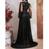 Plus Size Sequins Dress Flare Sleeve V Neck Maxi Dress Side Split Formal Prom Eevening Gowns(A-black)