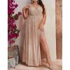 Plus Size Sequins Dress Flare Sleeve V Neck Maxi Dress Side Split Formal Prom Eevening Gowns(A-champagne)