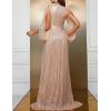 Plus Size Sequins Dress Flare Sleeve V Neck Maxi Dress Side Split Formal Prom Eevening Gowns(A-champagne)