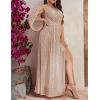 Plus Size Sequins Dress Flare Sleeve V Neck Maxi Dress Side Split Formal Prom Eevening Gowns(A-champagne)
