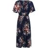 Plus Size Summer Floral Short Sleeve Midi Sun Dress Pleated Holiday Long Dress Beach Wedding Guest Dress(Navy)