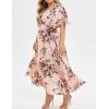 Plus Size Summer Floral Short Sleeve Midi Sun Dress Pleated Holiday Long Dress Beach Wedding Guest Dress(Pink)