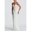 Strapless Sequin Maxi Dress with Mesh-Panel Waistband for Parties and Evening Events(White,XS)