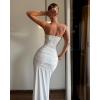 Strapless Sequin Maxi Dress with Mesh-Panel Waistband for Parties and Evening Events(White,XS)