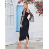 Women’s Mesh Long Sleeve Pleated Party Dress Lace Midi Swing Chiffon Dresses(Black)