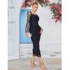 Women’s Mesh Long Sleeve Pleated Party Dress Lace Midi Swing Chiffon Dresses(Black)