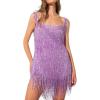 Backless Sequin Cocktail Dresses Flapper Dresses 1920s Gatsby with All-Over Fringe Mini Dresses Prom Party Dress(E-purple)