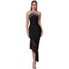 Bandage Dresses Heavy Chain Sexy Dresses Strapless Halter Rhinestone Evening Gowns(B-black)