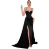 Beaded and Diamonds Embellished Strapless Dress Elegant Niche Evening Gown(Black)