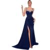 Beaded and Diamonds Embellished Strapless Dress Elegant Niche Evening Gown(Navy)