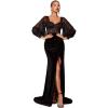 Black Lace Maxi Dress with Slit for Coming-of-Age Ceremony Evening Gown(Green)