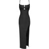 Black Midi Slip Dress for Women Wedding Guest Dress Casual Bodycon Sleeveless Knit Dress with Slit(A-black)