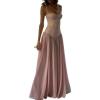 Bustier-Style Lace-Panel Dress with Sheer Asymmetric Hem Casual Resort-Style Dress(Pink)