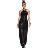 Cross Halter Sleeveless Sequins Maxi Dress Vintage Sequin Evening Party Dress Formal Gowns(Black,L)