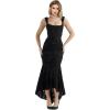 Elegant Lace Bodycon Fishtail Dress Fishbone Dress Shoulder Strap Ruched Midi Dress for Women(Black)