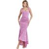 Elegant Lace Bodycon Fishtail Dress Fishbone Dress Shoulder Strap Ruched Midi Dress for Women(Rose)