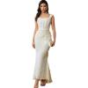 Elegant Lace Bodycon Fishtail Dress Wedding Guest Fishbone Shoulder Strap Ruched Midi Party Dress for Women(A-beige)