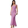 Elegant Lace Bodycon Fishtail Dress Wedding Guest Fishbone Shoulder Strap Ruched Midi Party Dress for Women(Purple)