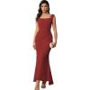Elegant Lace Bodycon Fishtail Dress Wedding Guest Fishbone Shoulder Strap Ruched Midi Party Dress for Women(Wine)