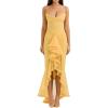 Elegant Mesh Wedding Guest Dress Flowy Ruffle Bodycon Maxi Dress Fishtail Long Formal Dress(B-yellow)