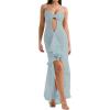 Elegant Mesh Wedding Guest Dress Summer Bodycon Cut Out Cocktail Maxi Fishtail Long Formal Dress(A-blue)