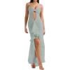 Elegant Mesh Wedding Guest Dress Summer Bodycon Cut Out Cocktail Maxi Fishtail Long Formal Dress(A-green)