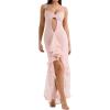 Elegant Mesh Wedding Guest Dress Summer Bodycon Cut Out Cocktail Maxi Fishtail Long Formal Dress(A-pink)