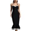 Fishtail Bandage Dress with Halter Neck Lace Trim and Patchwork Evening Gown(Black)