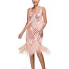 Flapper Dresses 1920s Gastby Sequin Dress for Women Tassels Party Night Cocktail(T-pink)