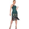 Flapper Dresses 1920s Gastby Sequin Dress for Women Tassels Party Night Cocktail(U-green)