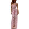 Hanging Lace Long Sleeveless Backless Slim Home Coming Holiday Bridesmaid Dresses(Pink)